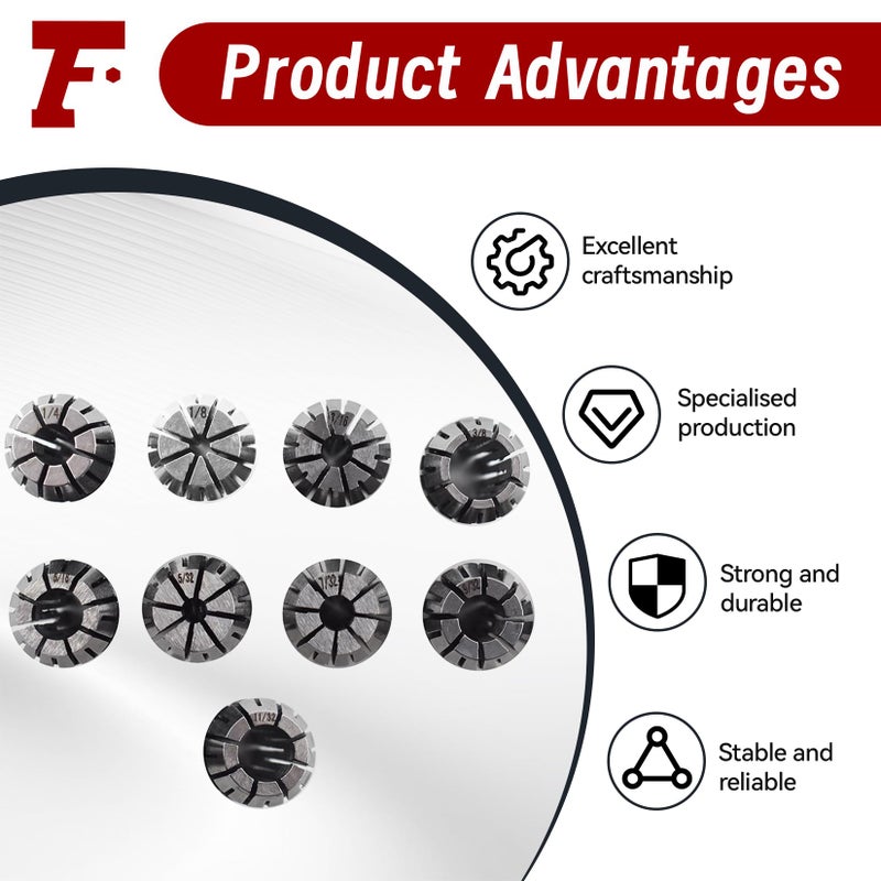 findmall 9pcs ER16 Spring Collet Set 1/8-3/8" CNC Milling Lathe Tool Engraving Machine 1/8" 5/32" 3/16" 7/32" 1/4" 9/32" 5/16" 11/32" 3/8 - Image 5